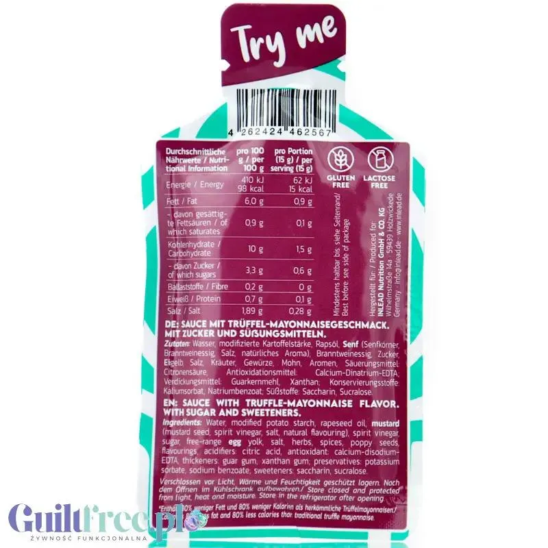 Inlead Premium Sauce Truffle Mayonnaise, saszetka 20g - niskotłuszczowy majonez truflowy bez cukru 80% mniej tłuszczu