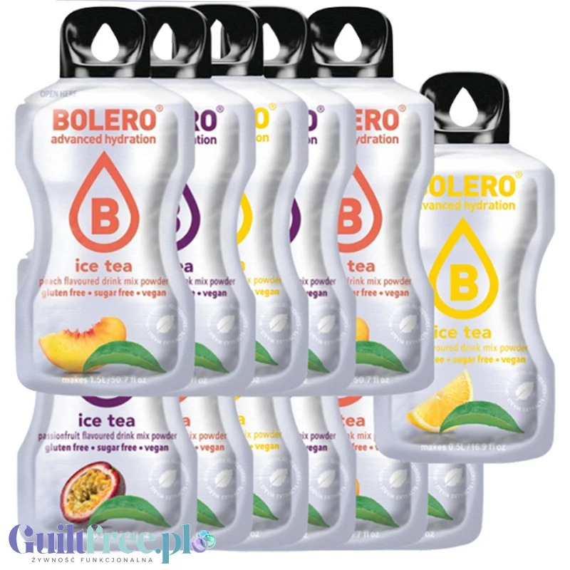 Bolero Ice Tea Drink Mix 12 saszetek po 8g, 3 różne smaki Mrożona Herbata (Cytryna, Brzoskwinia, Marakuja)