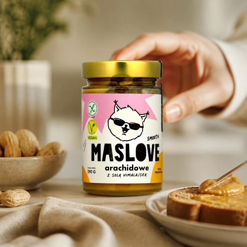 Maslove Arachidowe z Solą Himalajską 290g mielone masło orzechowe 100% orzechy, szklany słoik
