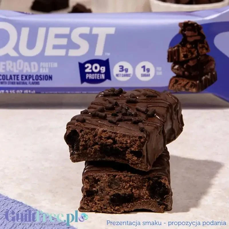 Quest Overload Chocolate Explosion - baton proteinowy bez cukru i maltitolu, smak Brownie & Czekolada
