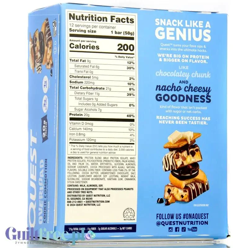 Quest Overload Cookie Commotion BOX x 12szt - baton proteinowy bez cukru i maltitolu, smak Karmel, Ciasteczka & Czekolada
