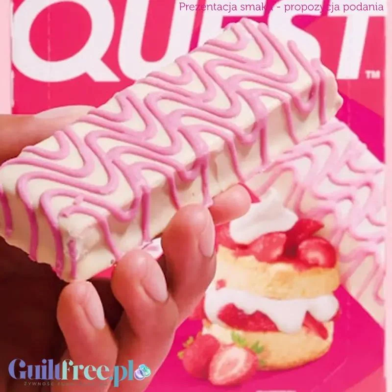 Quest Strawberry Shortcake - baton proteinowy bez cukru i maltitolu, smak Ciasto Truskawkowe