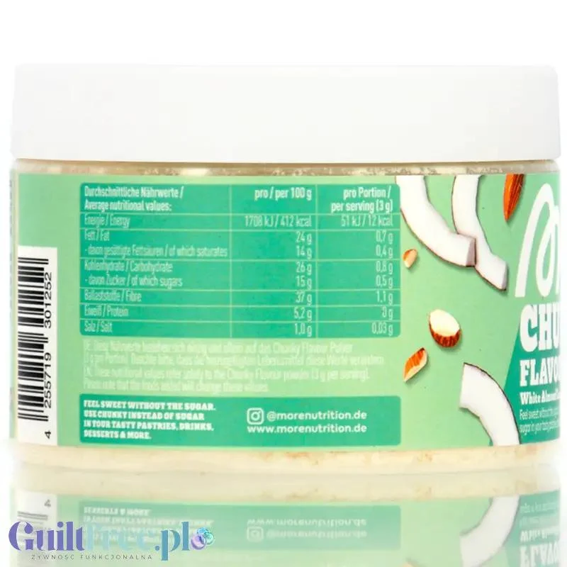 More Nutrition Chunky Flavor White Almond Coconut 150g - wegański aromat w proszku, smak Biała Czekolada, Migdał & Kokos