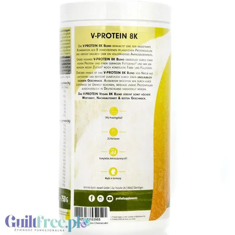 Pro Fuel V-Protein 8K Lemon Cheesecake 750g - wegańska odżywka proteinowa o smaku cytrynowego sernika