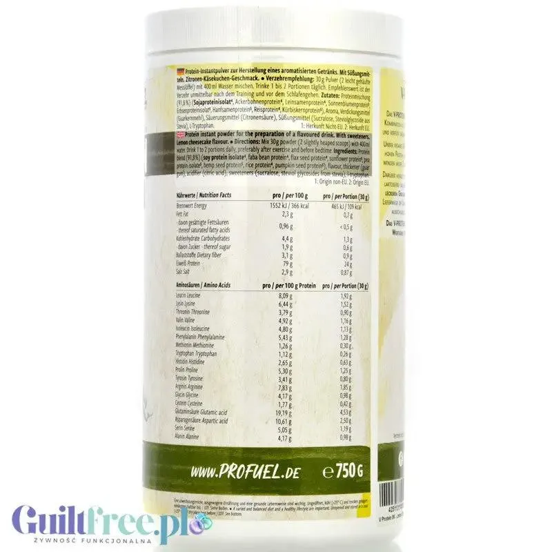 Pro Fuel V-Protein 8K Lemon Cheesecake 750g - wegańska odżywka proteinowa o smaku cytrynowego sernika
