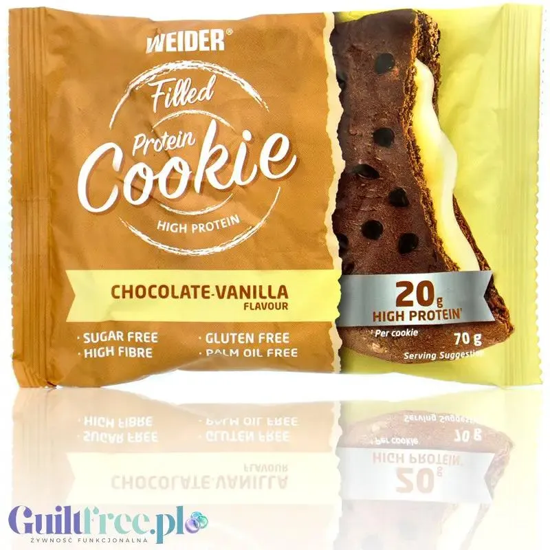 Weider Protein Cookie Chocolate - Vanilla - wysokobiałkowe czekoladowe ciastko z kawałkami czekolady i waniliowym nadzieniem