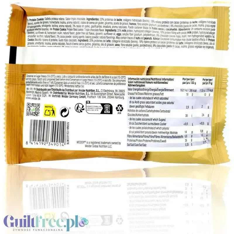 Weider Protein Cookie Triple Chocolate - wysokobiałkowe czekoladowe ciastko z kawałkami czekolady