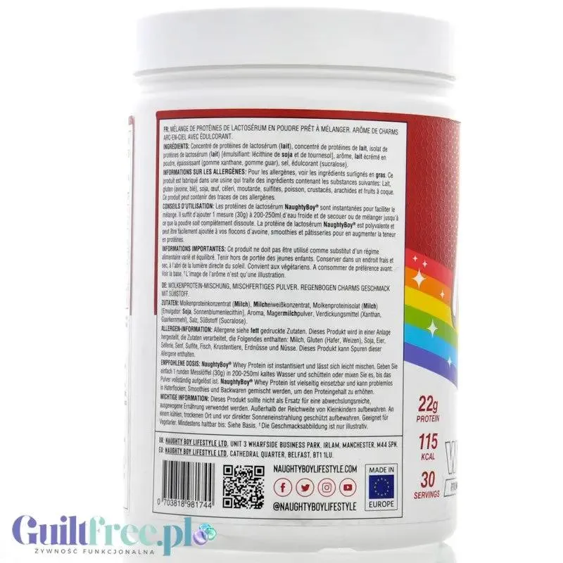 Naughty Boy Whey Protein Rainbow Charms 900g - gęsta odżywka białkowa WPI, WPC & MPC