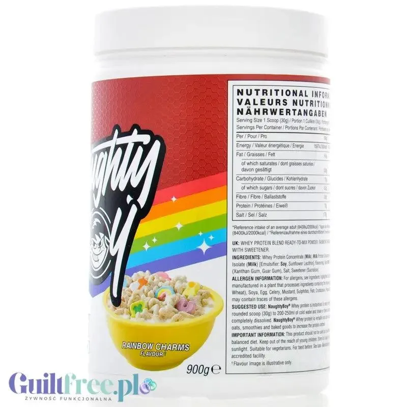 Naughty Boy Whey Protein Rainbow Charms 900g - gęsta odżywka białkowa WPI, WPC & MPC
