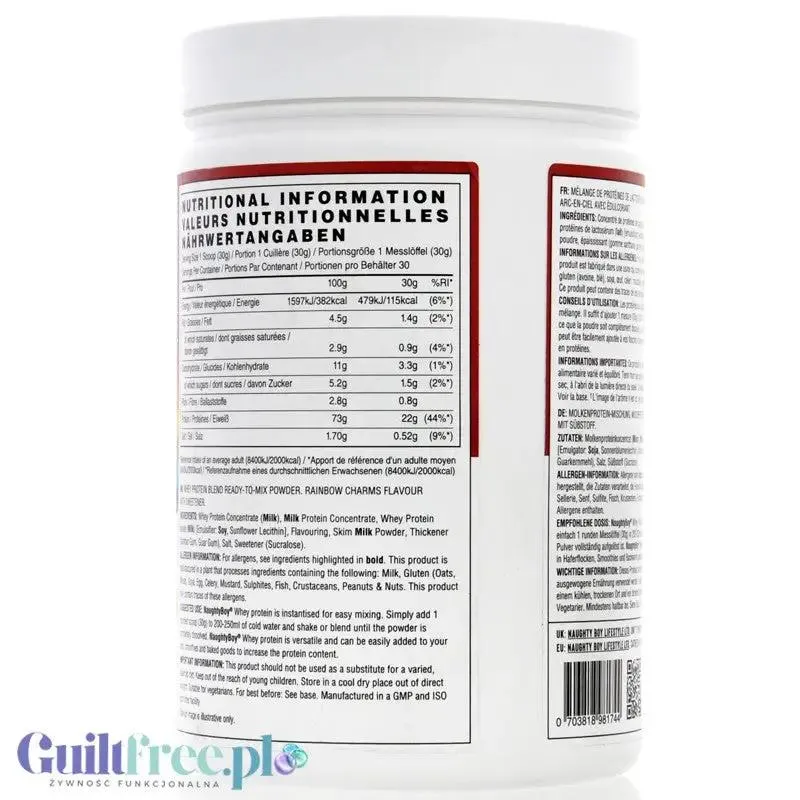 Naughty Boy Whey Protein Rainbow Charms 900g - gęsta odżywka białkowa WPI, WPC & MPC