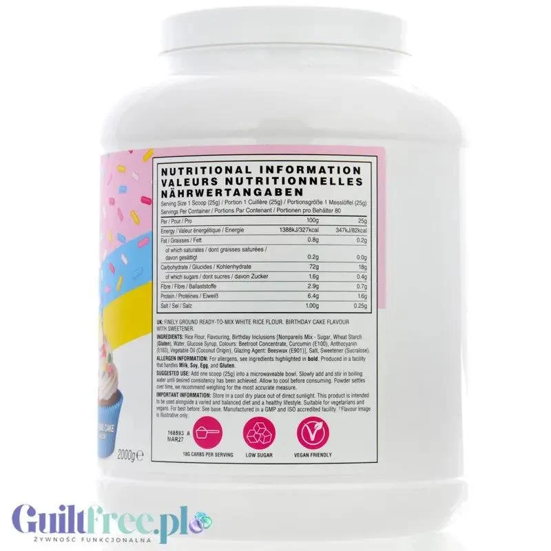 Naughty Boy Cream of Rice, Birthday Cake 2kg - kleik ryżowy bez cukru, regeneracyjny posiłek treningowy, Tort Urodzinowy