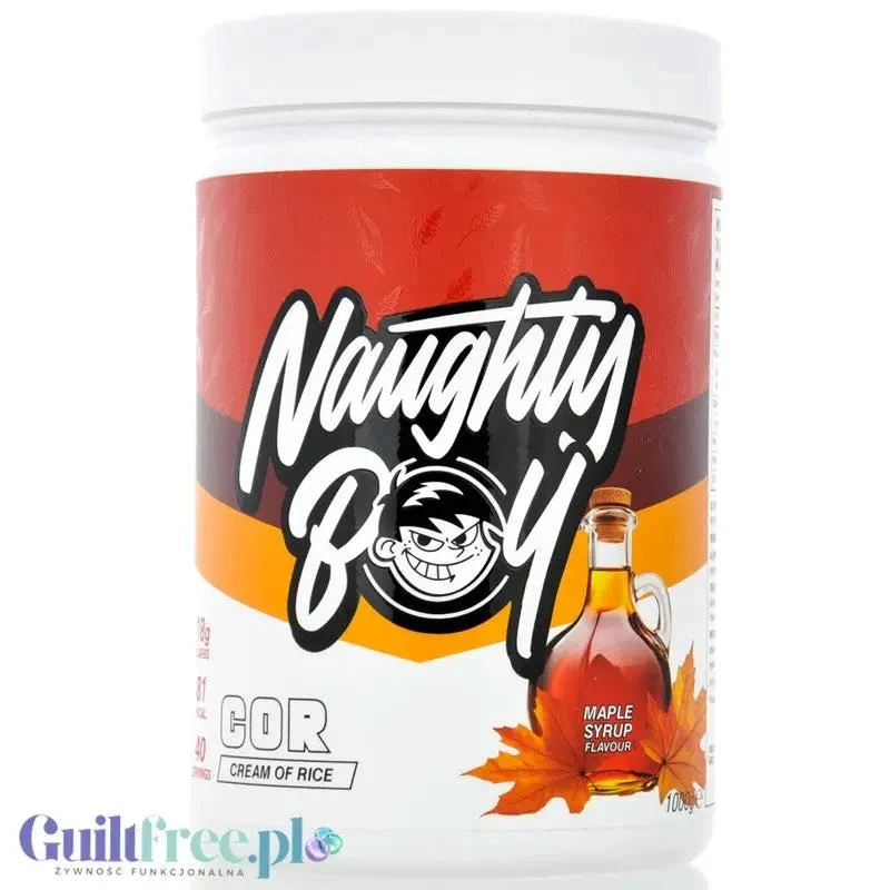 Naughty Boy Cream Of Rice Maple Syrup 1kg - kleik ryżowy bez cukru, regeneracyjny posiłek treningowy, Syrop Klonowy
