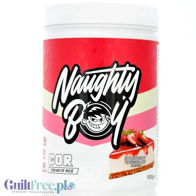 Naughty Boy Cream Of Rice Strawberry Cheesecake 1kg - kleik ryżowy bez cukru, regeneracyjny posiłek treningowy
