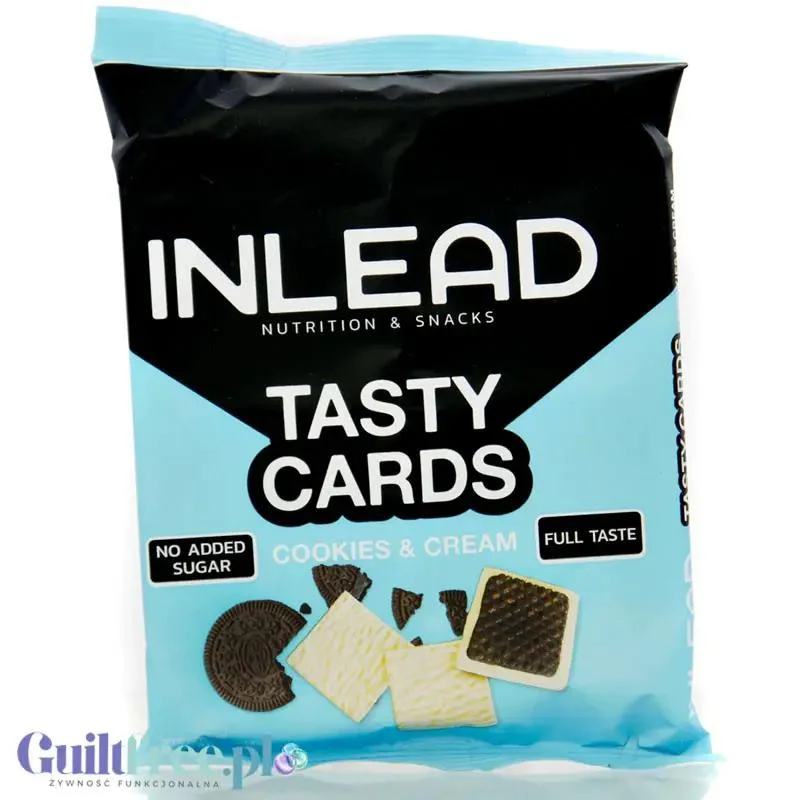 Inlead Tasty Card Cookies & Cream – kakaowe ciastka bez cukru w polewie z białej czekolady