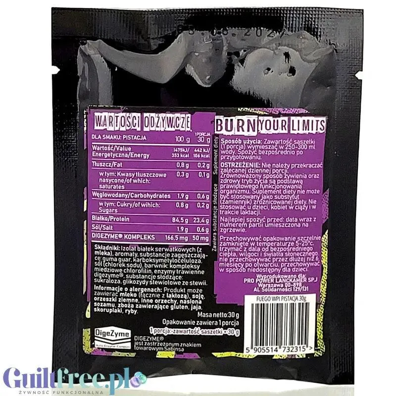 Fuego Iso Protein Pistachio 30g - izolat białek serwatkowych o smaku pisacjowym