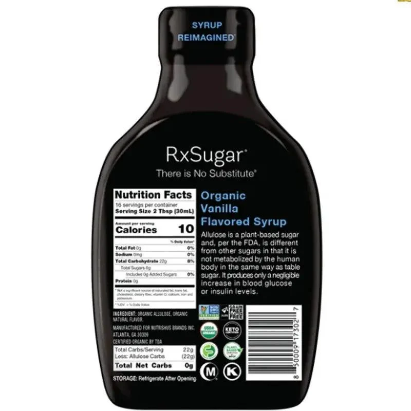 RxSugar Allulose 473ml, Vanilla - słodzik, alluloza w płynnym syropie, smak waniliowy