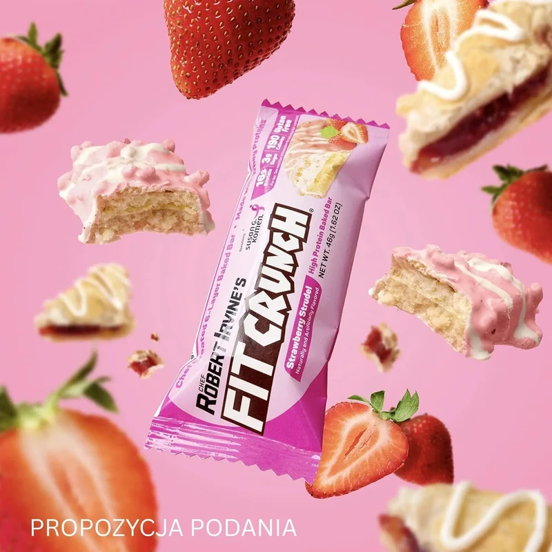 Fit Crunch Strawberry Strudel - wypiekany baton białkowy z WPI o smaku ciasta francuskiego z nadzieniem truskawkowym