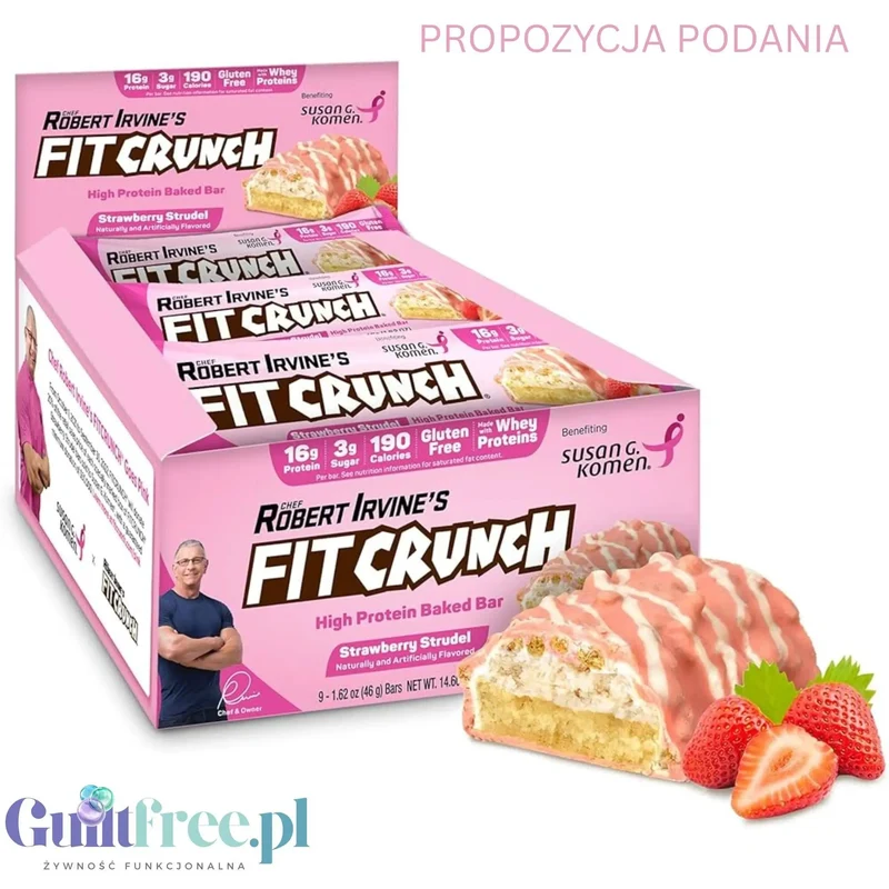Fit Crunch Strawberry Strudel - wypiekany baton białkowy z WPI o smaku ciasta francuskiego z nadzieniem truskawkowym