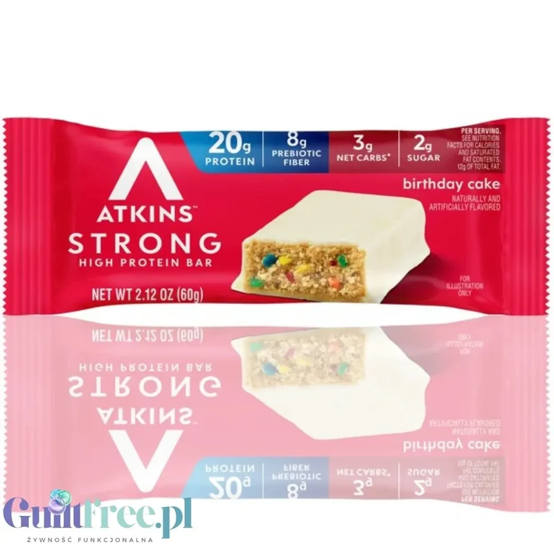 Atkins Strong Birthday Cake PUDEŁKO x 4 BATONY - baton białkowy z masłem migdałowym, bez maltitolu