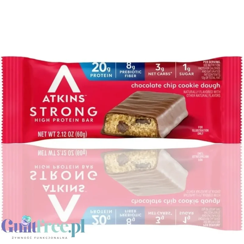 Atkins Strong Chocolate Chip Cookie Dough PUDEŁKO x 4 BATONY - baton proteinowy20g białka, bez maltitolu