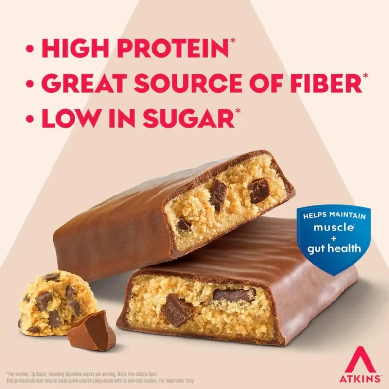 Atkins Strong Chocolate Chip Cookie Dough PUDEŁKO x 4 BATONY - baton proteinowy20g białka, bez maltitolu