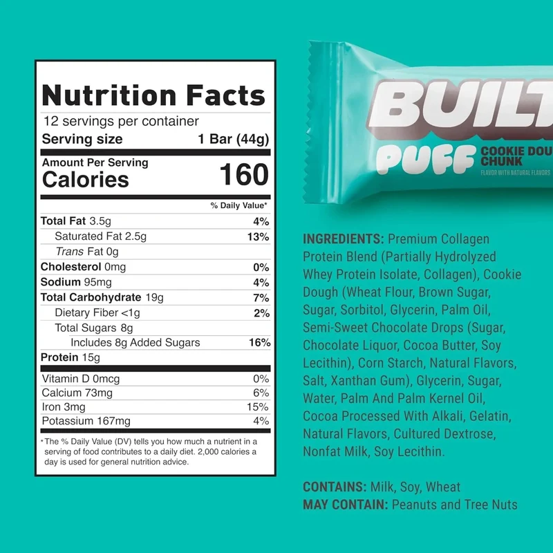 Built Bar Protein Puffs Cookie Dough Chunk - proteinowy baton marshmallow w czekoladzie 17g białka & 140kcal
