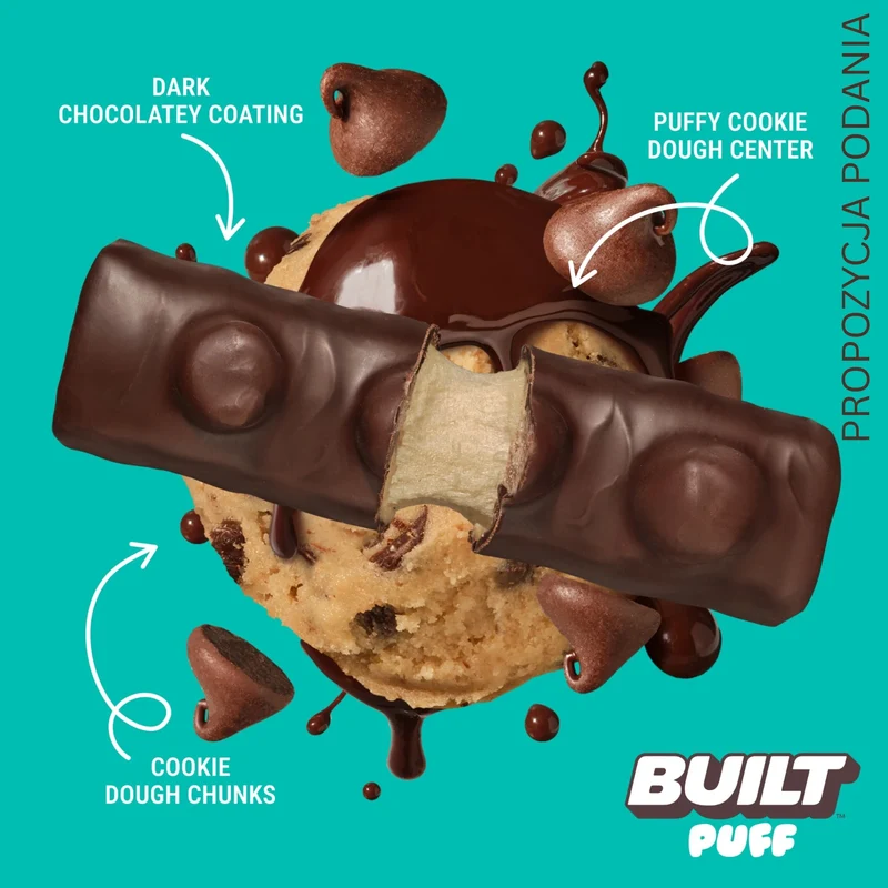 Built Bar Protein Puffs Cookie Dough Chunk - proteinowy baton marshmallow w czekoladzie 17g białka & 140kcal