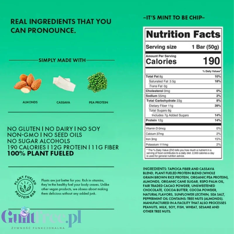 TRUBAR It's Mint to Be Chip - wegański baton proteinowy bez soi, glutenu i słodzików