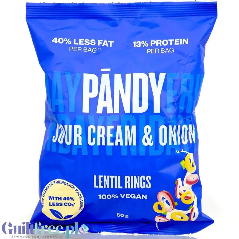Pandy Lentil Chips Sour Cream & Onion - wegańskie chrupki z soczewicy 40% mniej tłuszczu, smak Śmietana & Cebulka