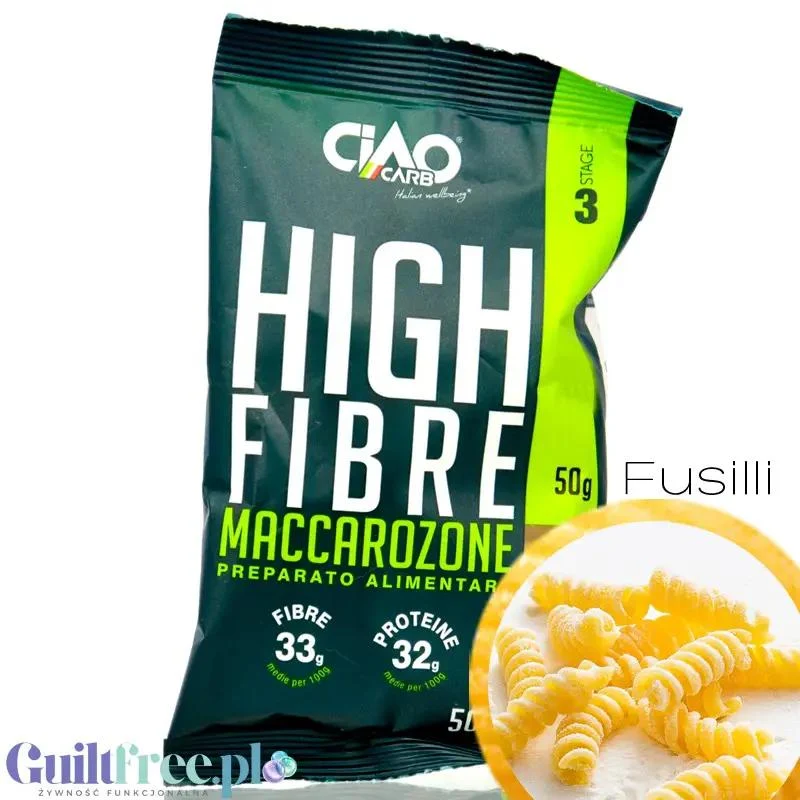 Ciao Carb Maccarozone Stage 3, Fusilli 50g - włoski makaron niskowęglowodanowy niskie IG, 33g białka