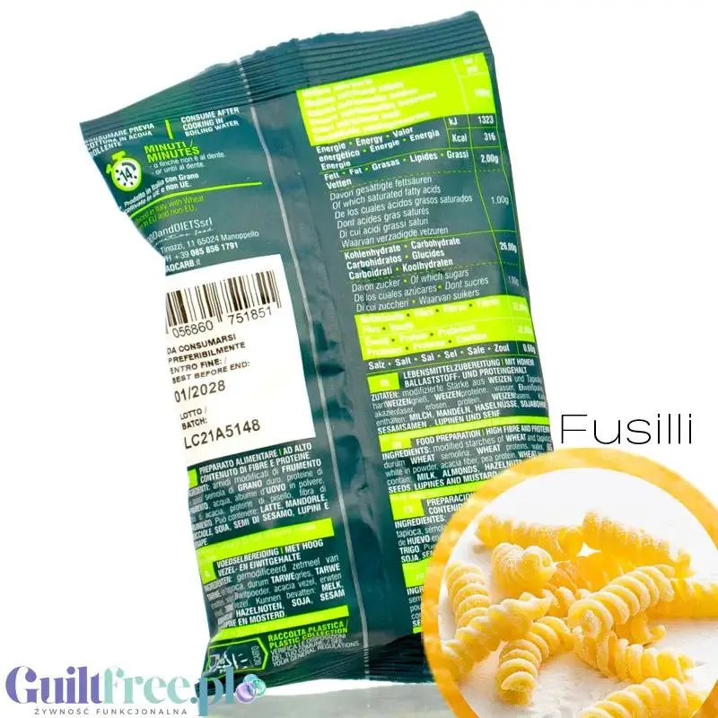 Ciao Carb Maccarozone Stage 3, Fusilli 50g - włoski makaron niskowęglowodanowy niskie IG, 33g białka