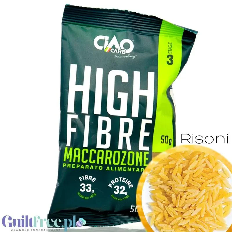 Ciao Carb Maccarozone Stage 3, Risoni 50g - włoski makaron niskowęglowodanowy niskie IG, 33g białka