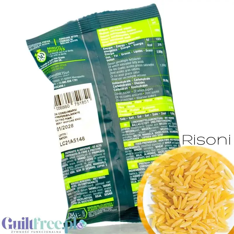 Ciao Carb Maccarozone Stage 3, Risoni 50g - włoski makaron niskowęglowodanowy niskie IG, 33g białka