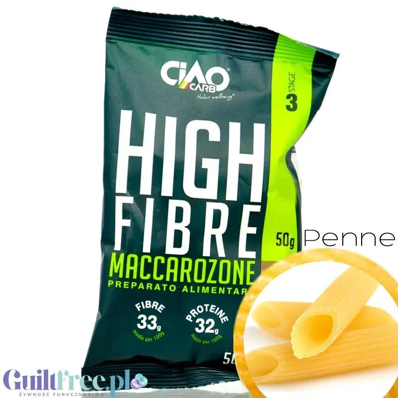 Ciao Carb Maccarozone Stage 3, Penne 50g - włoski makaron niskowęglowodanowy niskie IG, 33g białka