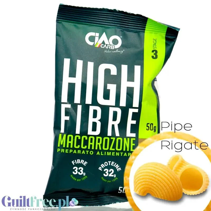 Ciao Carb Maccarozone Stage 3, Pipe Rigate 50g - włoski makaron niskowęglowodanowy niskie IG, 33g białka