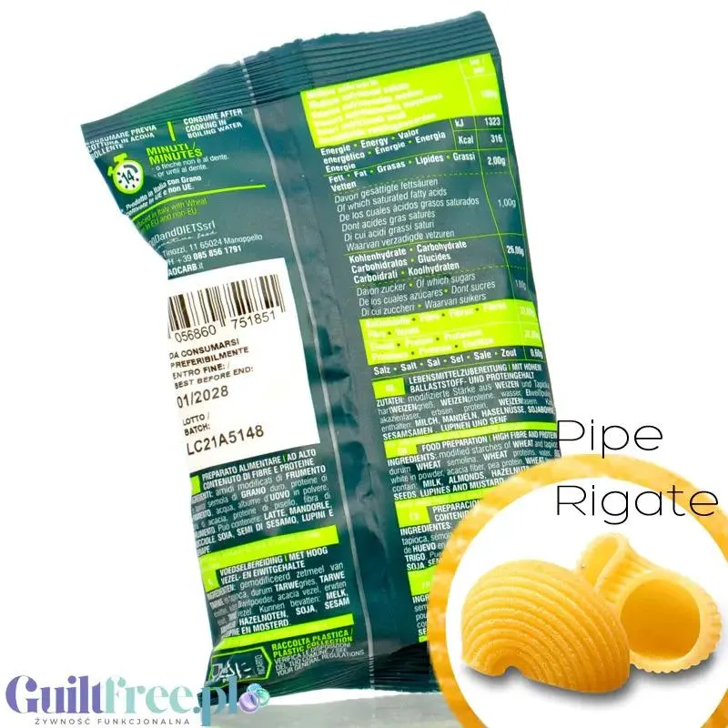 Ciao Carb Maccarozone Stage 3, Pipe Rigate 50g - włoski makaron niskowęglowodanowy niskie IG, 33g białka