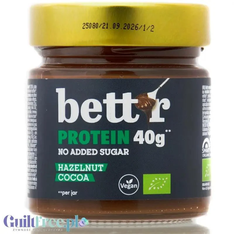 Bett'r Hazelnut Cocoa Protein Spread - wegański krem proteinowy z orzechów laskowych z czekoladą bez dodatku cukru