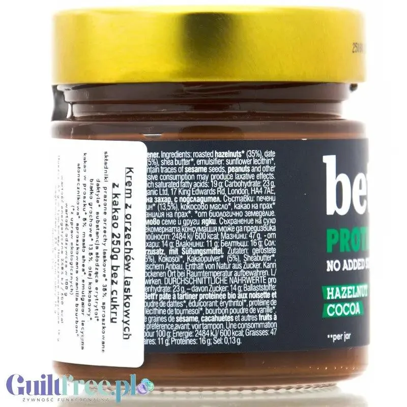 Bett'r Hazelnut Cocoa Protein Spread - wegański krem proteinowy z orzechów laskowych z czekoladą bez dodatku cukru