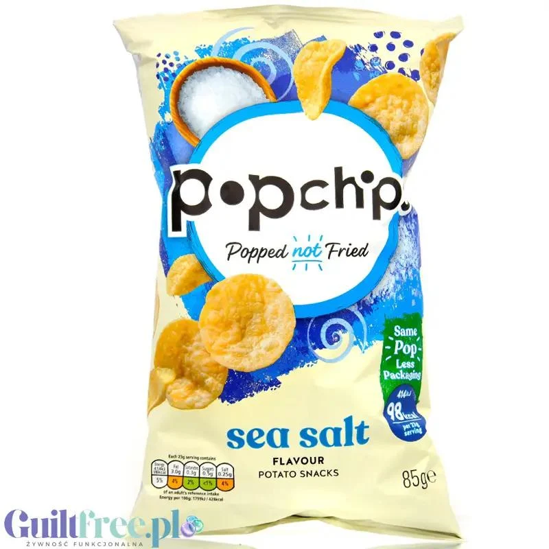 Popchips Sea Salt 85g - pieczone chipsy 50% mniej tłuszczu, wegańskie & bez oleju palmowego