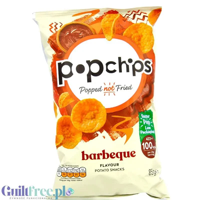 Popchips Barbeque 85g - pieczone chipsy BBQ 50% mniej tłuszczu, bez oleju palmowego