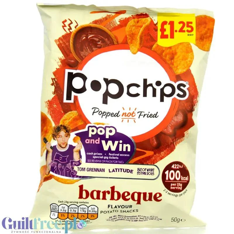 Popchips Barbeque 50g - pieczone chipsy BBQ 50% mniej tłuszczu, bez oleju palmowego