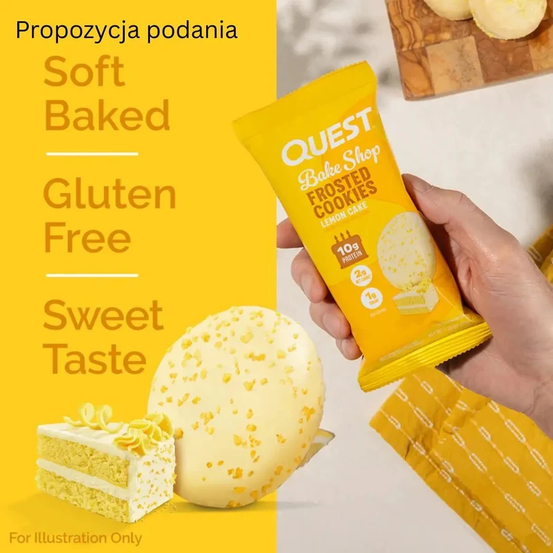 Quest Frosted Cookies, Lemon Cake - lukrowane miękkie keto ciastka w polewie, BOX 8 SZT