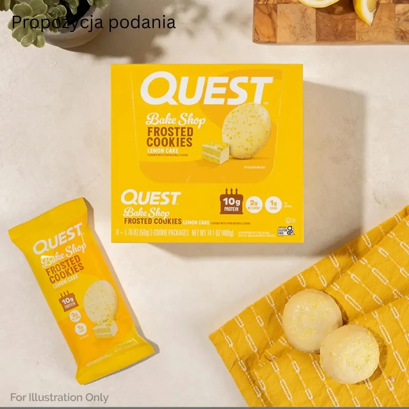 Quest Frosted Cookies, Lemon Cake - lukrowane miękkie keto ciastka w polewie, BOX 8 SZT