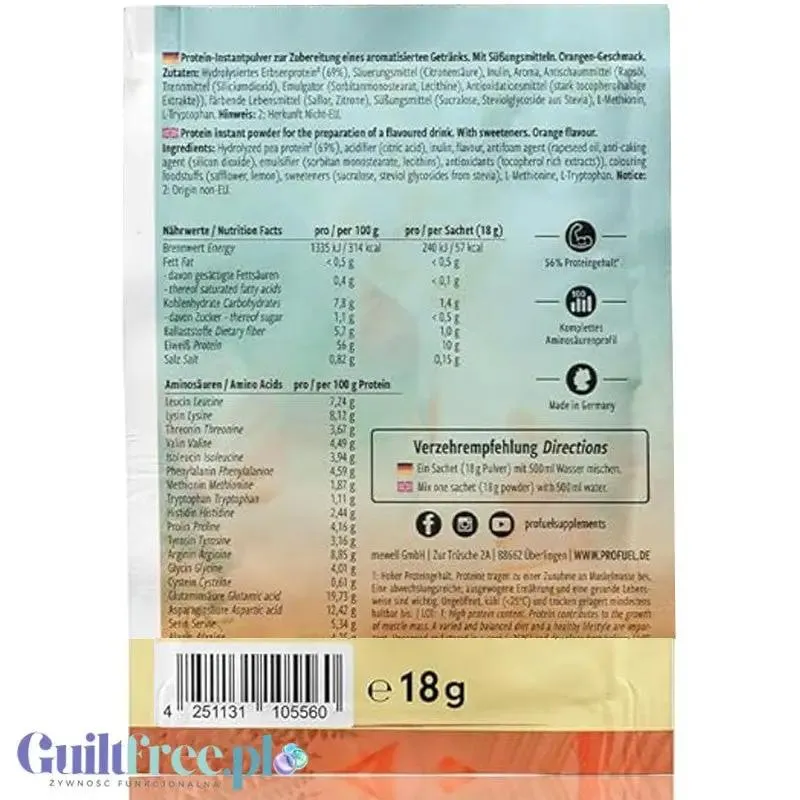 Pro Fuel Clear Protein Vegan Orange - wegański klarowny hydrolizat, lekka odżywka białkowa ze stewią