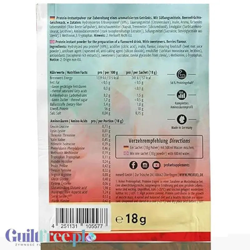 Pro Fuel Clear Protein Vegan Red Berry Fusion - wegański klarowny hydrolizat, lekka odżywka białkowa ze stewią