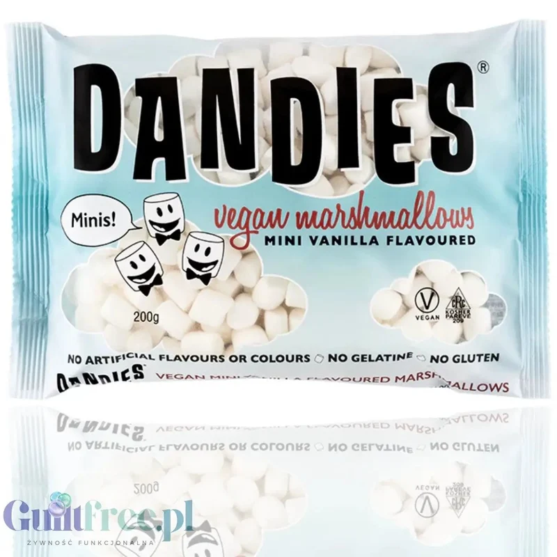 Dandies Vegan Mini Marshmallows Vanilla - wegańskie MINI pianki o smaku waniliowym, bez sztucznych barwników i aromatów