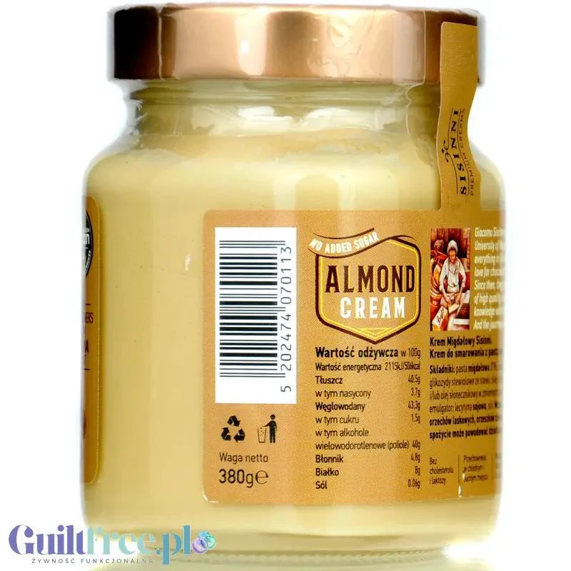Sisinni Premium Creams Almond Cream Stevia - krem Migdałowy, bez cukru, ze stewią