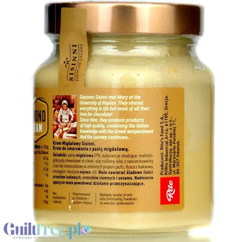 Sisinni Premium Creams Almond Cream Stevia - krem Migdałowy, bez cukru, ze stewią