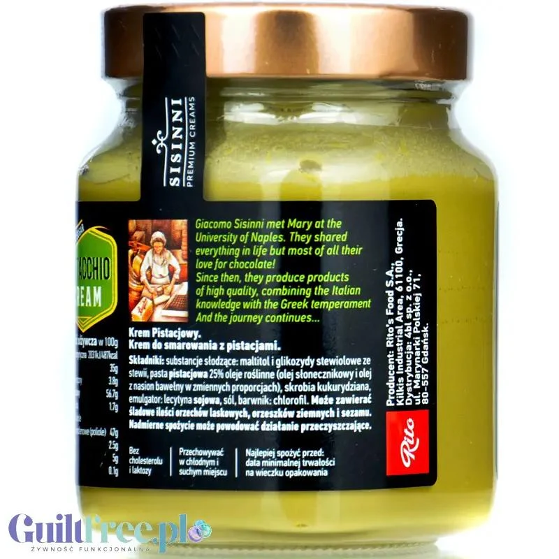 Sisinni Premium Pistacchio Cream Stevia - krem pistacjowy, bez cukru, ze stewią