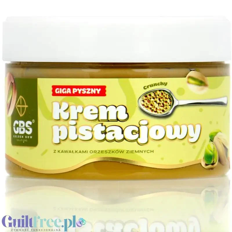 GBS Krem Pistacjowy z Kawałkami Orzeszków - wegański krem pistacjowy z orzeszkami ziemnymi bez cukru i bez oleju palmowego